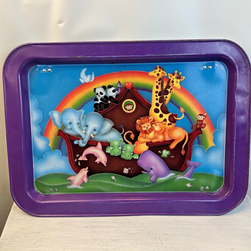 Vintage Metal Folding Lap Tray Noah's Ark Animals Kids TV Bed Tray 17in